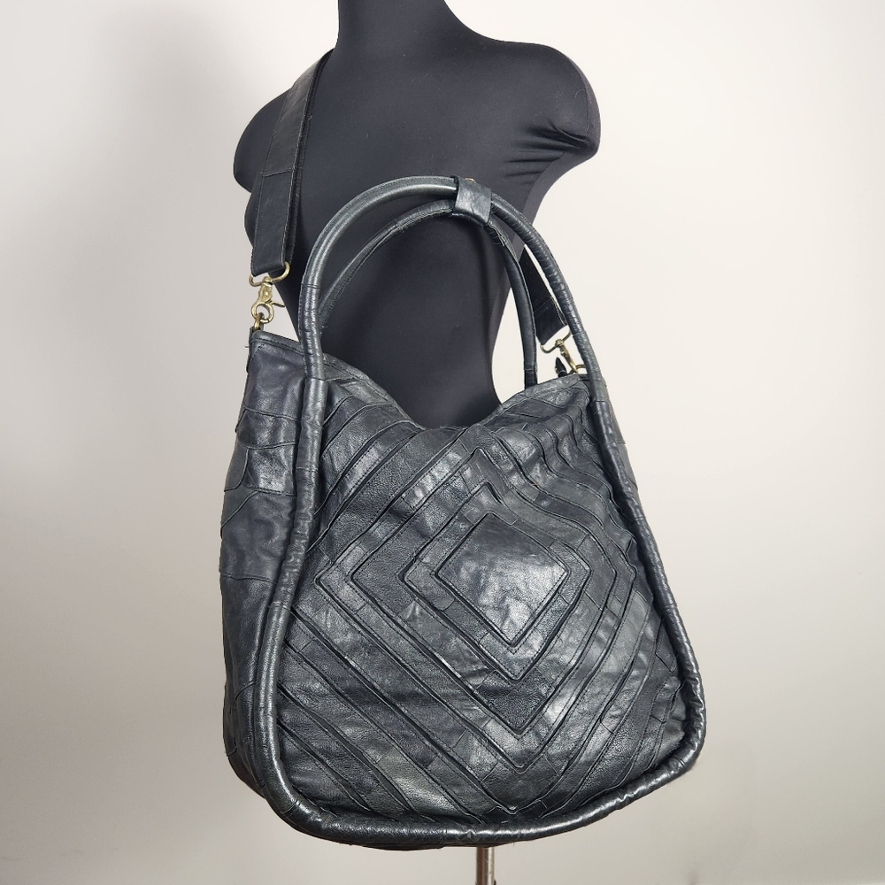 LOST & FOUND Black Leather Patchwork Tote Bag